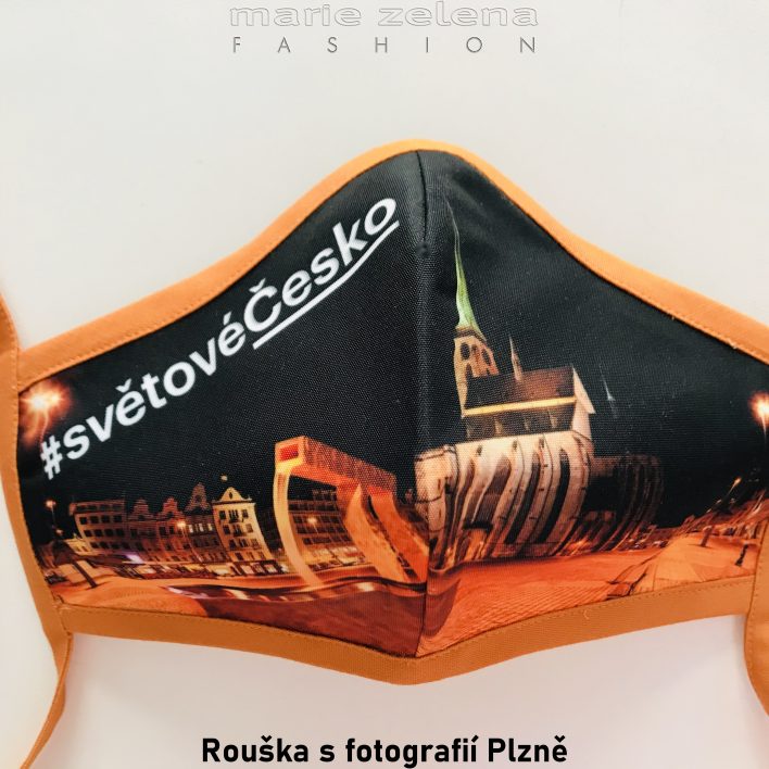 Rouška s fotografií Plzně pro Plzeňský kraj - Marie Zelena Fashion a CzechTourism